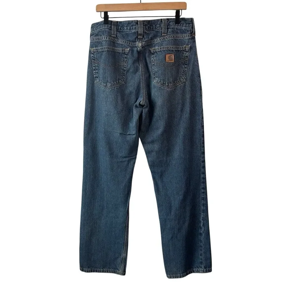 Carhartt Mens Jeans 34 X 31 Blue Straight Leg Medium Wash‎ Work Wear